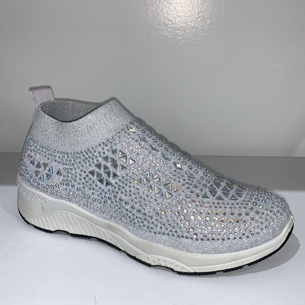 WHITE SPARKLY RHINESTONE SLIP ON SNEAKERS